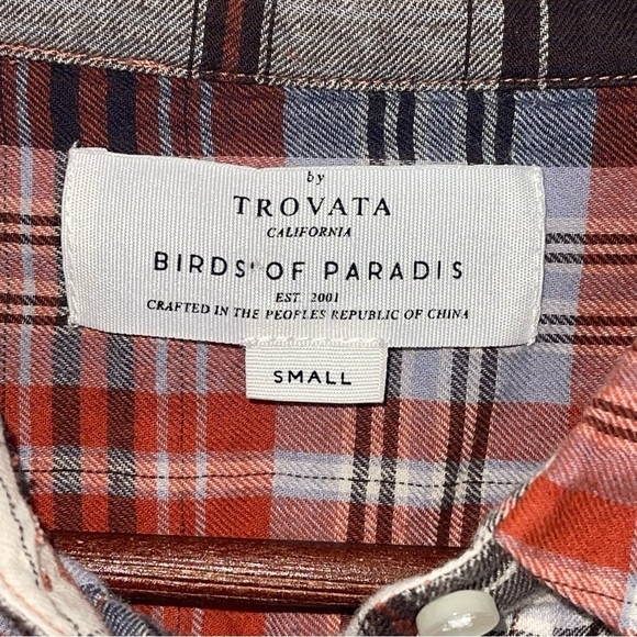 Trovata Birds of Paradis Grace Classic Button Down Shirt in Plaid S 100% Cotton - Picture 5 of 5